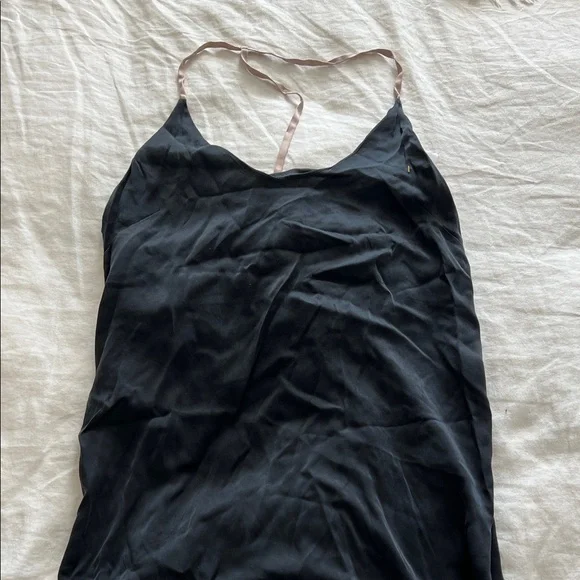 LUNYA Black Washable Silk Nightgown Dress Slit T-Strap in Black & Otium S $198 - Picture 3 of 8